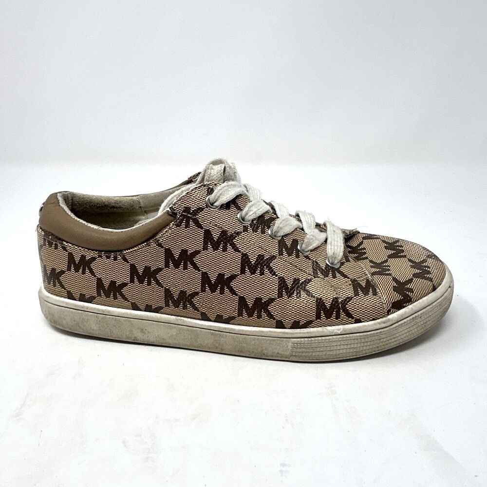 Michael Kors MK Signature Logo Canvas Lace Up Sneakers Mens Brown Size 3 US